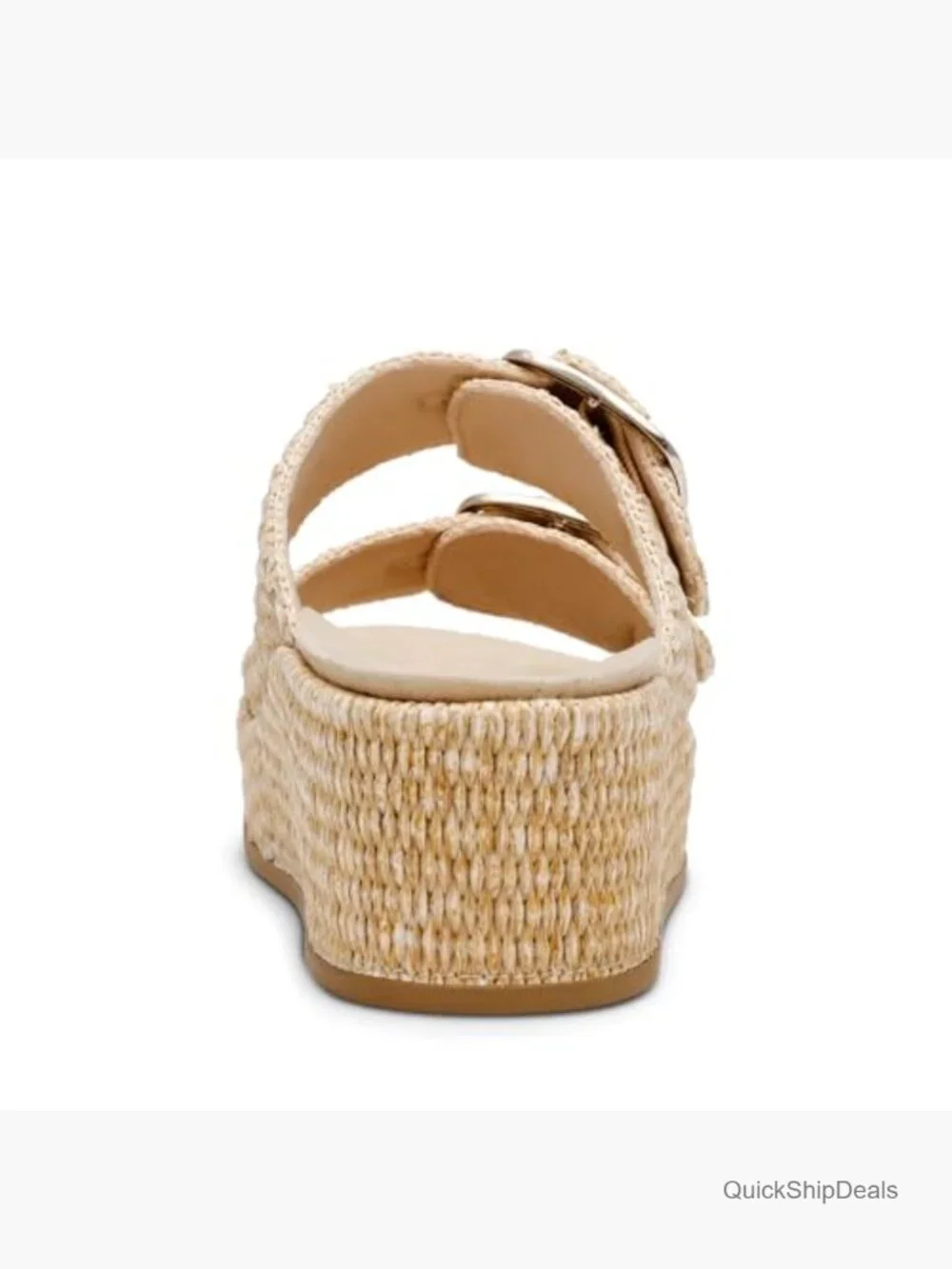 Espadrille Wedge Sandal with Raffia Upper and Buckle Straps